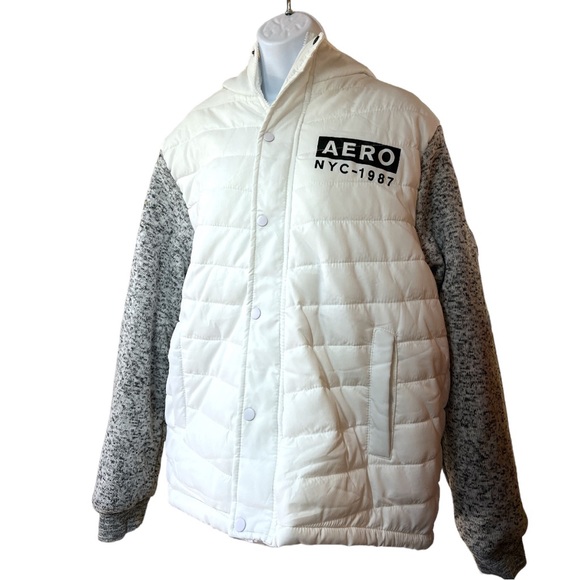Sz Large Aeropostale White Gray Hooded Jacket - Picture 3 of 7